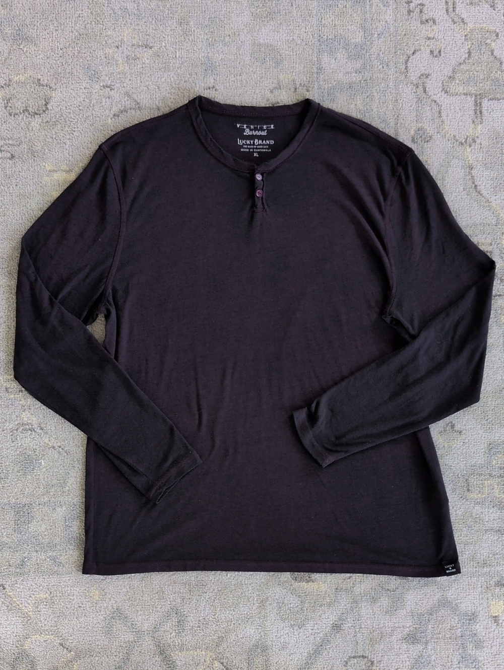 Lucky Black Plum Venice Burnout Long-Sleeve Henley Tee